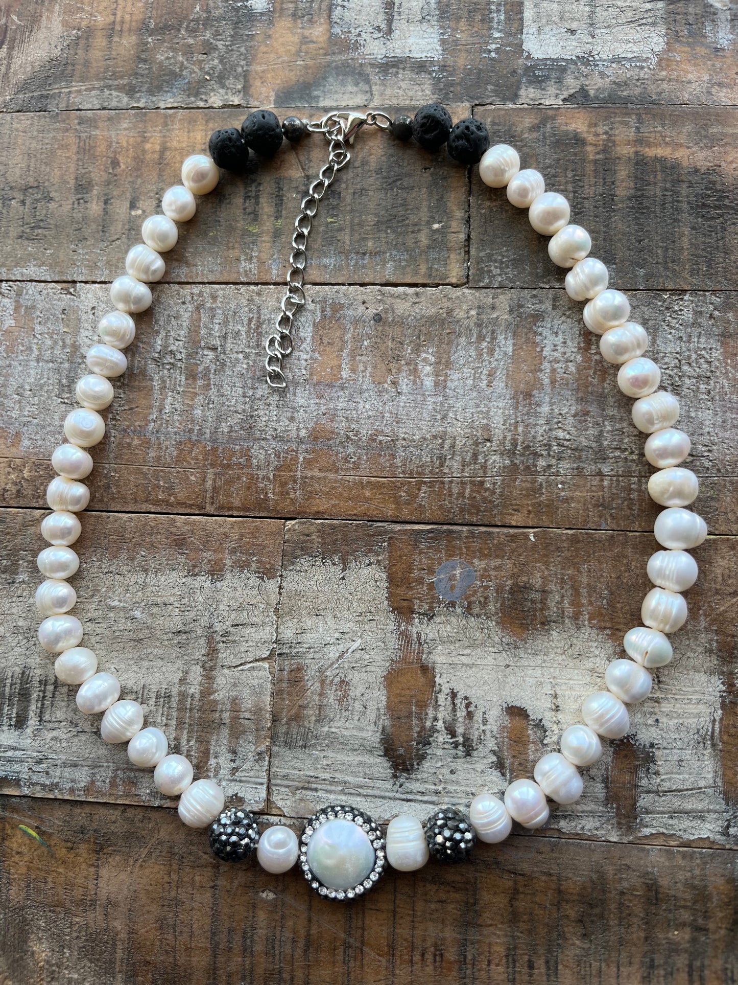 Freshwater Pearl and Lava Necklace