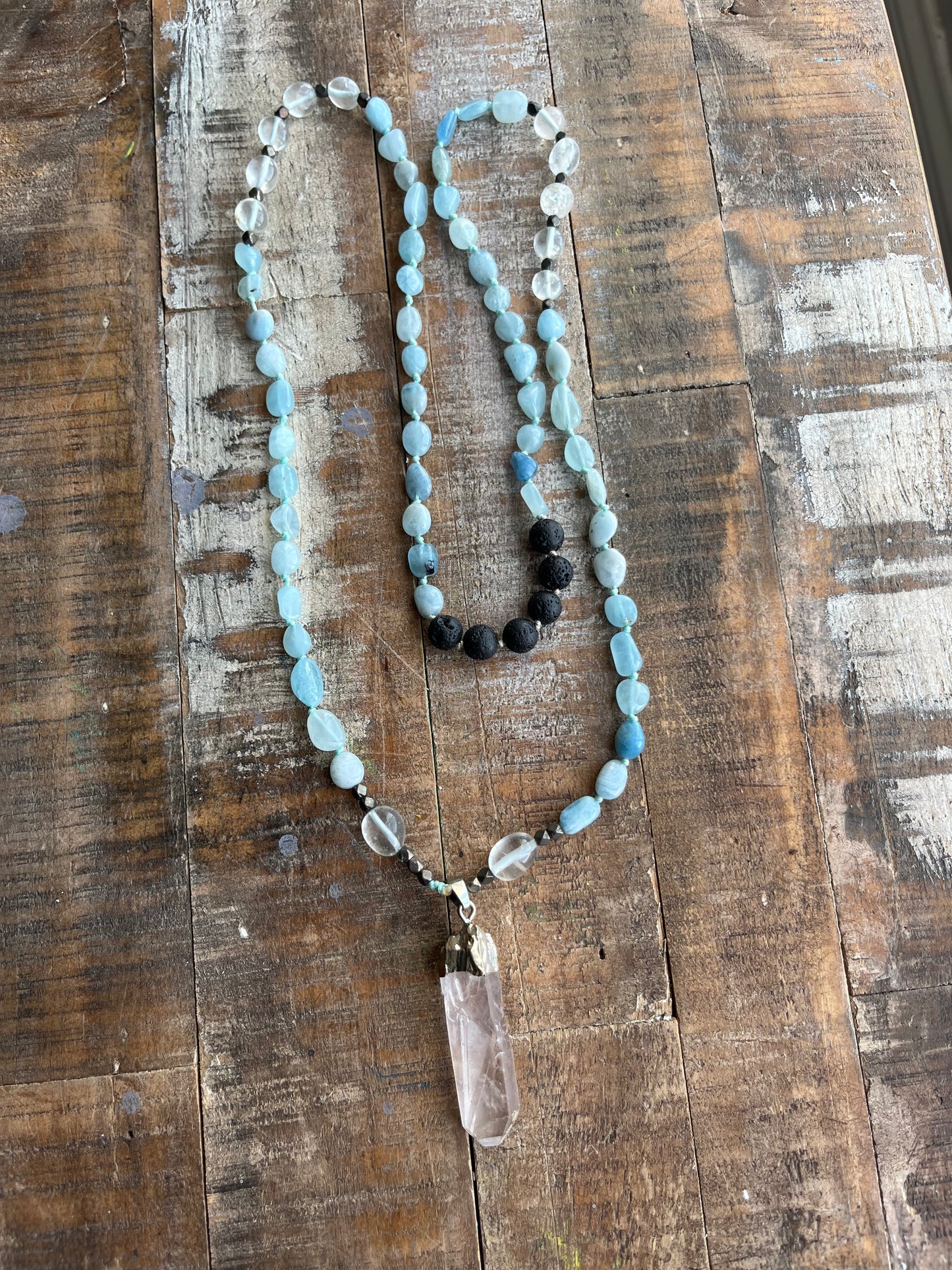 Aquamarine & Lava Energy Necklace