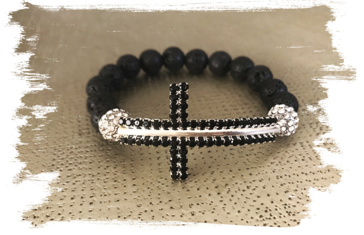 Black Cross Lava Bracelet