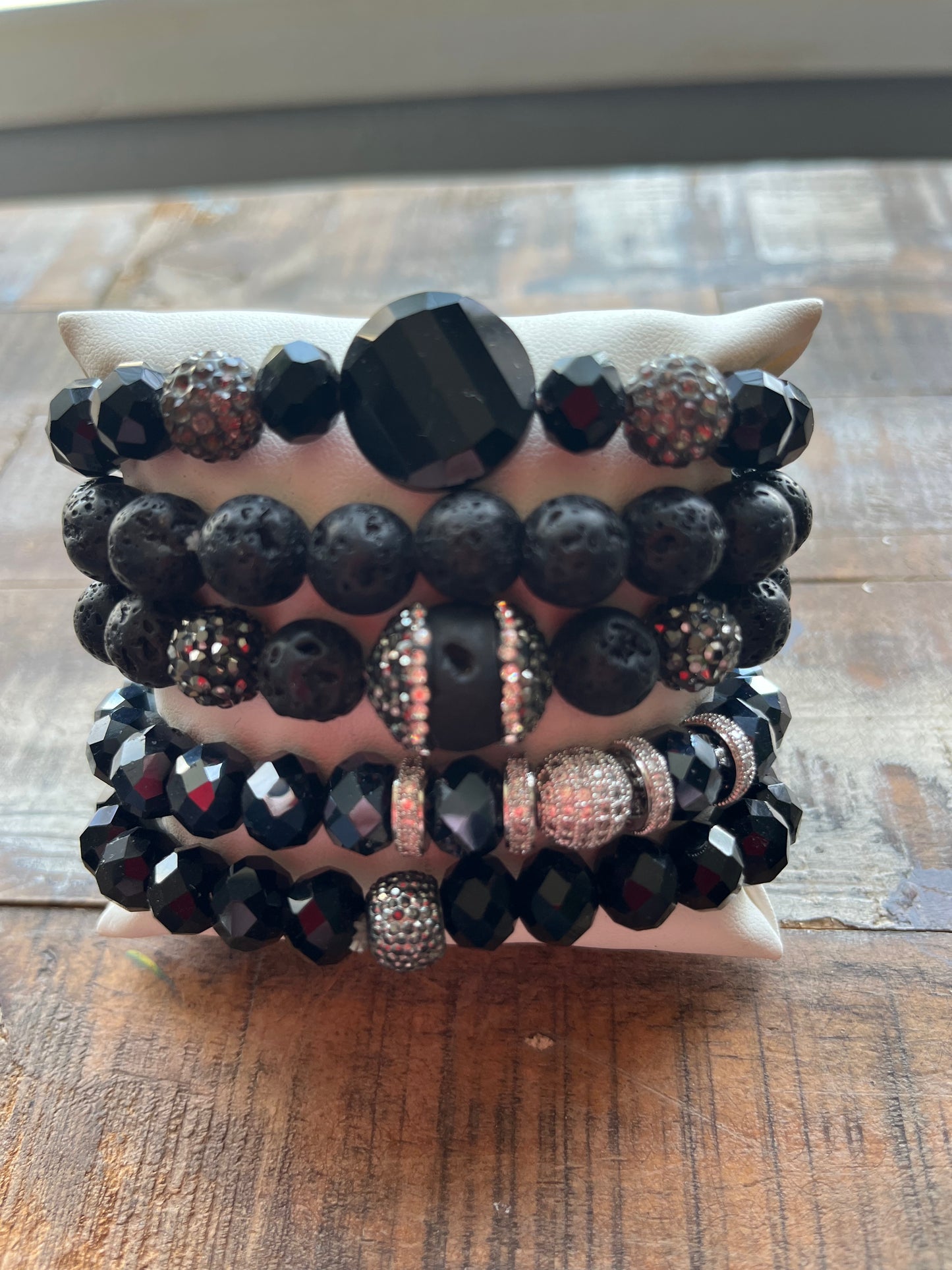 Stacked Lava & Crystal Bracelet