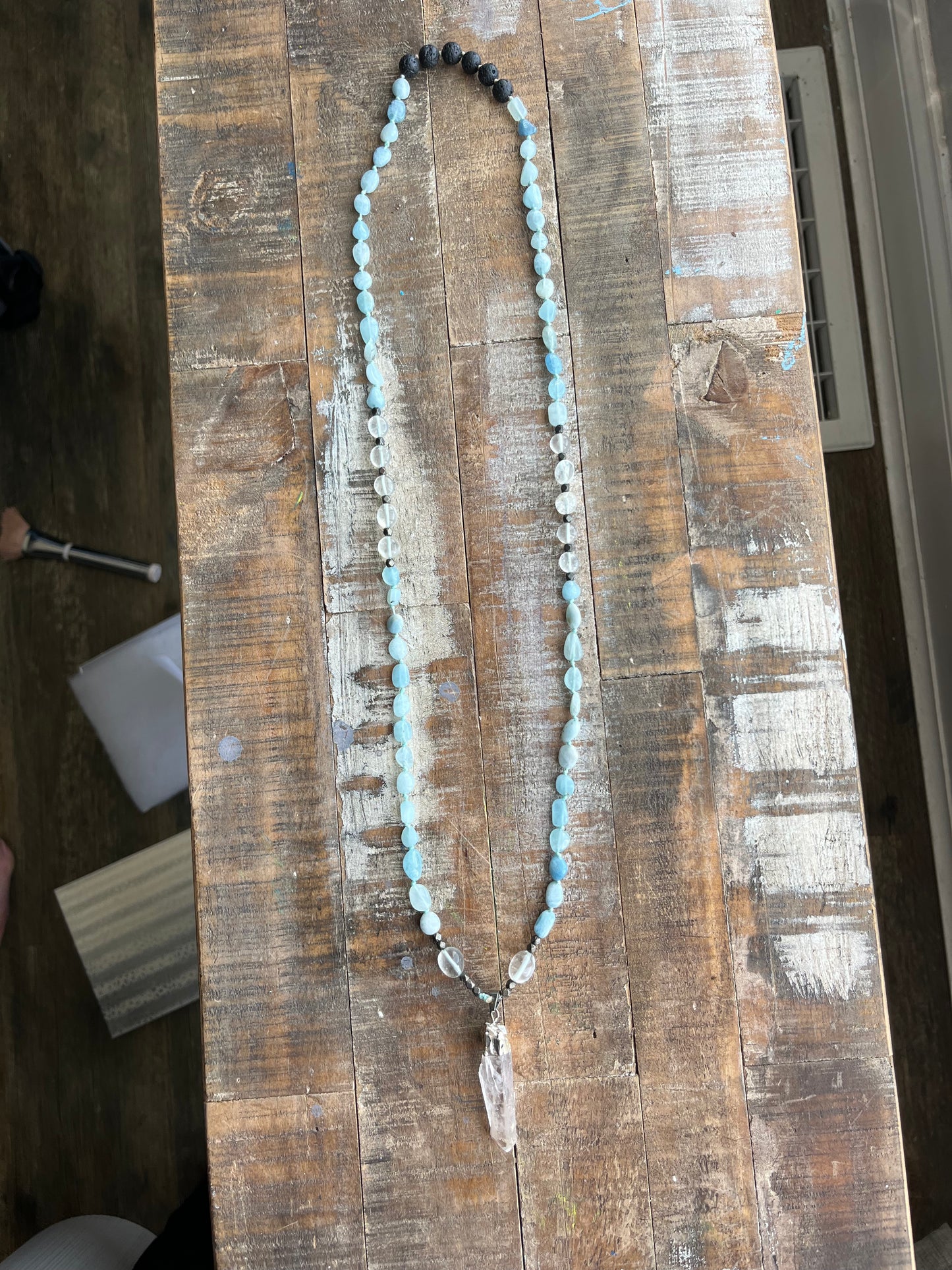 Aquamarine & Lava Energy Necklace
