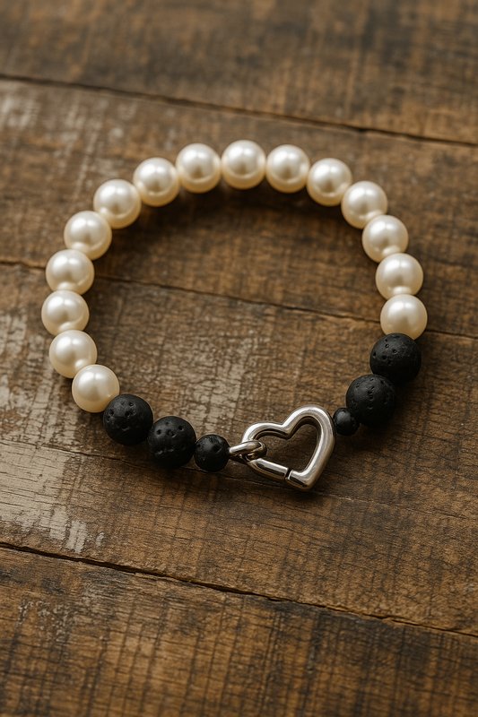 Pearl & Lava Heart Clasp Bracelet
