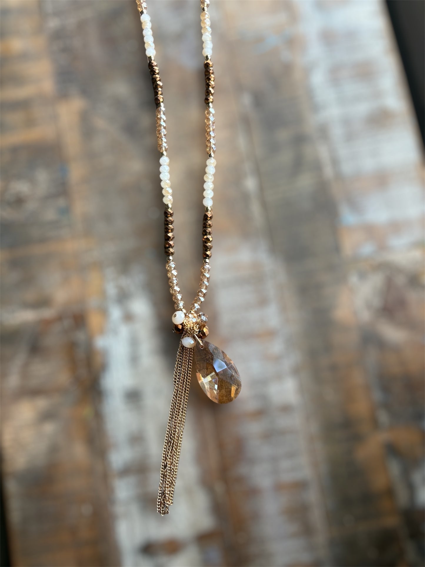 Golden Glow Crystal Tassel Necklace