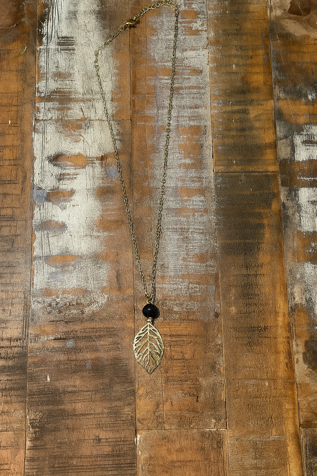 Silver Leaf & Lava Necklace