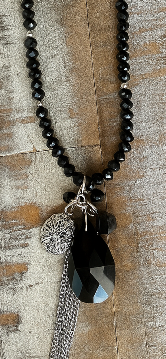 Midnight Muse – Black Crystal Drop Necklace